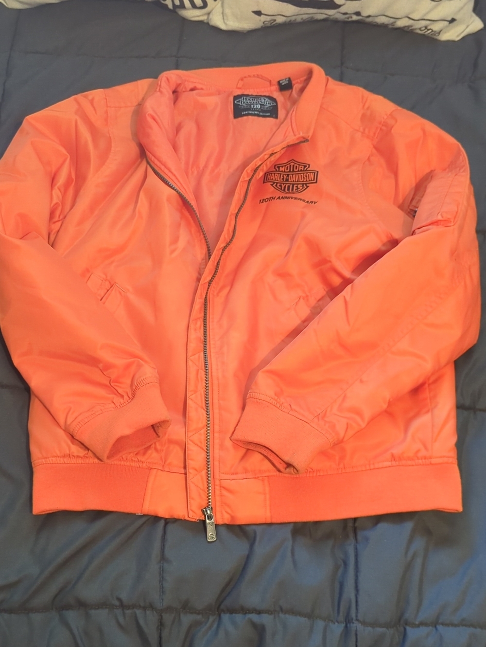 Harley-Davidson Orange 120th Anniversary Limited Bomber Jacket Size Small-Medium